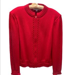 St. John Collection Red Zip Up Cardigan Sweater